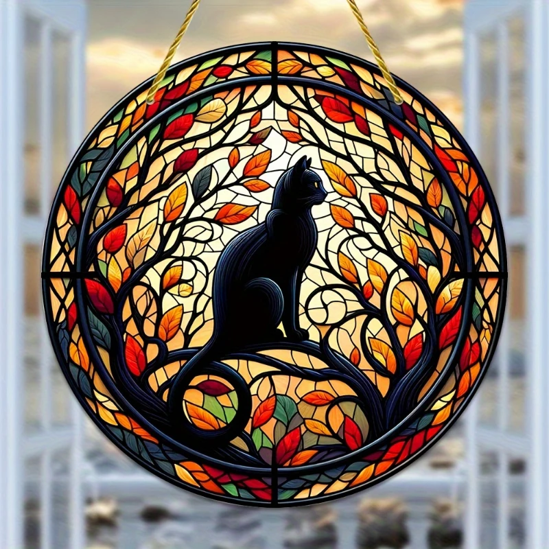 Black Cat In Moonlight Stained Window Hanging Sun Catcher Sunshade Cat Lover Sign Gift For Family Home Outdoor Indoor Yard Decor Black Cat In Moonlight Stained Window Hanging Sun Catcher Sunshade Cat Lover Sign Gift For Family Home Outdoor Indoor Yard Decor