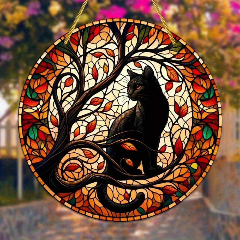 Black Cat In Moonlight Stained Window Hanging Sun Catcher Sunshade Cat Lover Sign Gift For Family Home Outdoor Indoor Yard Decor Black Cat In Moonlight Stained Window Hanging Sun Catcher Sunshade Cat Lover Sign Gift For Family Home Outdoor Indoor Yard Decor