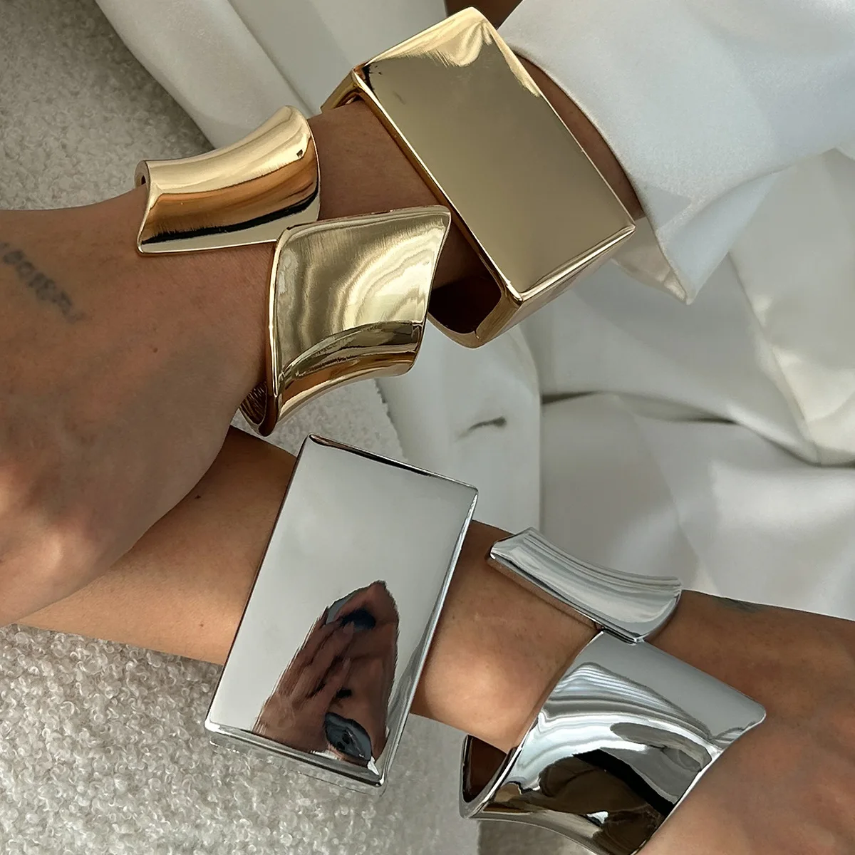 KMVEXO Punk Thick Chunky Irregular Geometric Cuff Wide Bangles for Women Smooth Spring Bangle Bracelets Men Jewelry Party Gifts KMVEXO Punk Thick Chunky Irregular Geometric Cuff Wide Bangles for Women Smooth Spring Bangle Bracelets Men Jewelry Party Gifts