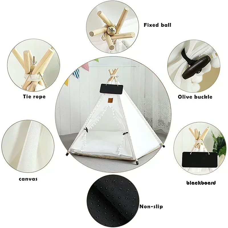 Pet Teepee Tent for Cats and Dogs Portable Removable Washable Dog House Indoor Puppies House with Cushion and Blackboard Cat Bed Pet Teepee Tent for Cats and Dogs Portable Removable Washable Dog House Indoor Puppies House with Cushion and Blackboard Cat Bed