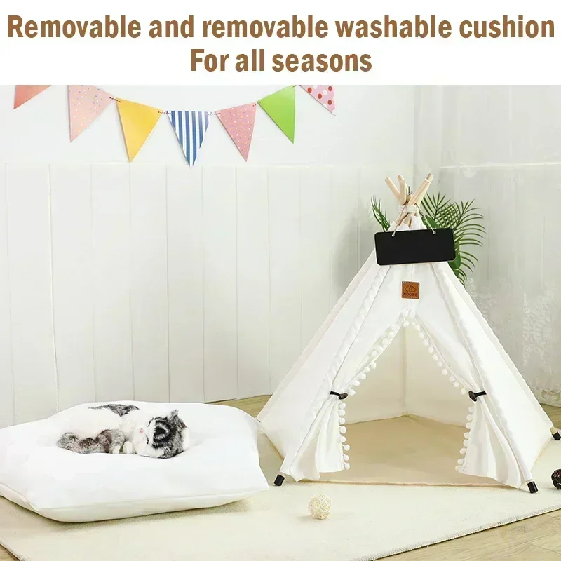 Pet Teepee Tent for Cats and Dogs Portable Removable Washable Dog House Indoor Puppies House with Cushion and Blackboard Cat Bed Pet Teepee Tent for Cats and Dogs Portable Removable Washable Dog House Indoor Puppies House with Cushion and Blackboard Cat Bed