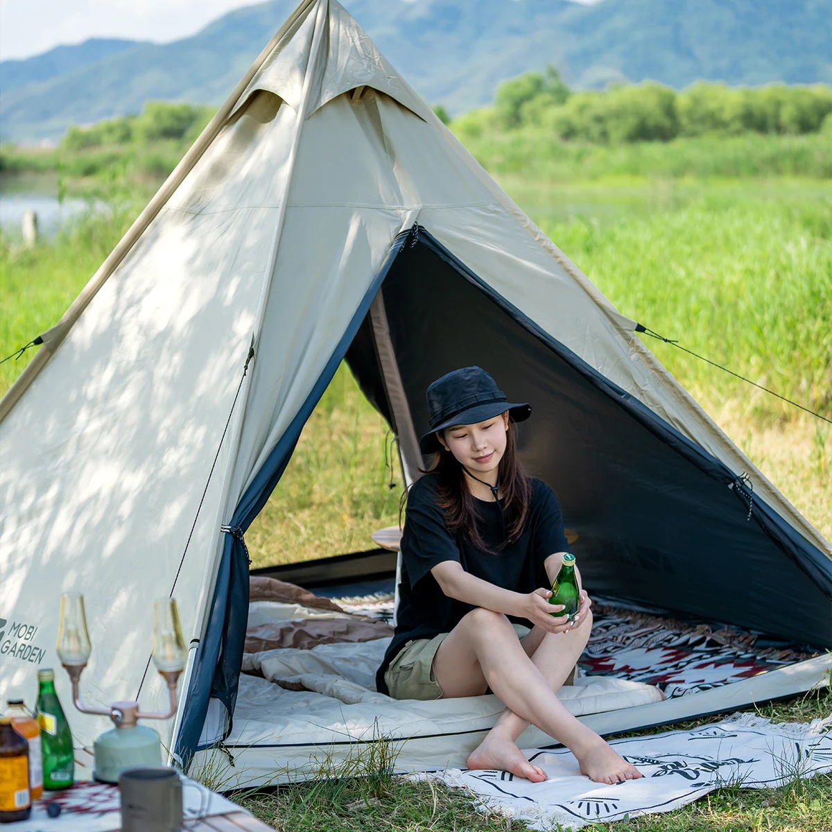 MOBI GARDEN Camping Tent Twilight Series Black Coating UV50+ Pyramid Tent Indian Tent Waterproof  Windproof For 1-2 People MOBI GARDEN Camping Tent Twilight Series Black Coating UV50+ Pyramid Tent Indian Tent Waterproof  Windproof For 1-2 People