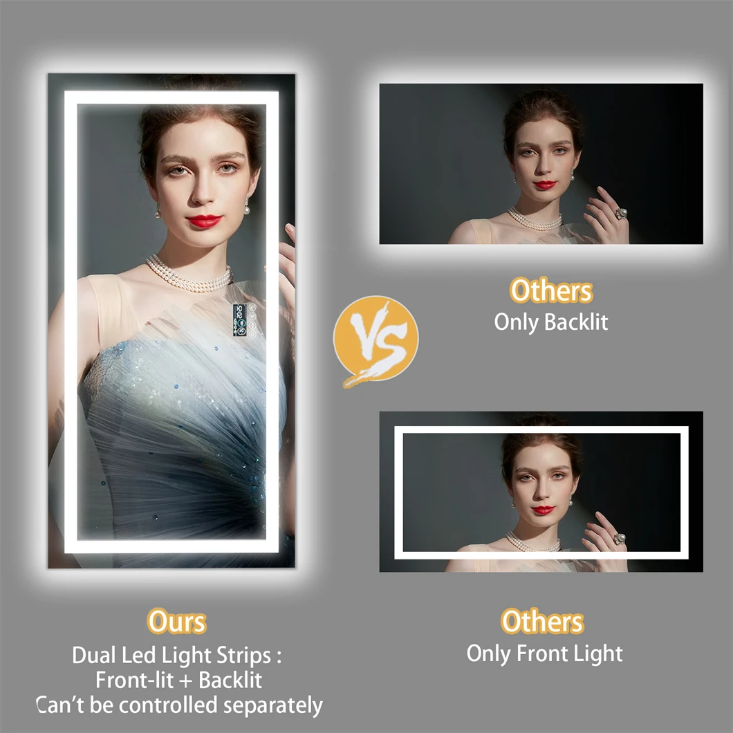 XXL Bathroom Mirror Smart LED Vanity Mirror Wall Mounted with Bluetooth, Digital Display, Back Front Lit,Anti Fog for Hotel Hall XXL Bathroom Mirror Smart LED Vanity Mirror Wall Mounted with Bluetooth, Digital Display, Back Front Lit,Anti Fog for Hotel Hall