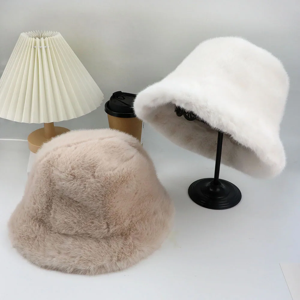 Fluffy Fur Fisherman Hat For Women Winter Plush Ear Protection Cap Windproof Warm Female Panama Caps Solid Fashion Bucket Hat Fluffy Fur Fisherman Hat For Women Winter Plush Ear Protection Cap Windproof Warm Female Panama Caps Solid Fashion Bucket Hat