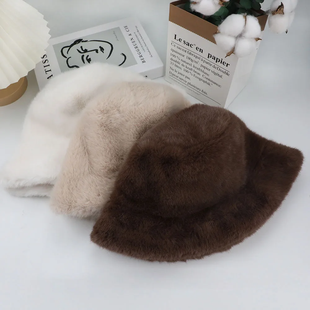 Fluffy Fur Fisherman Hat For Women Winter Plush Ear Protection Cap Windproof Warm Female Panama Caps Solid Fashion Bucket Hat Fluffy Fur Fisherman Hat For Women Winter Plush Ear Protection Cap Windproof Warm Female Panama Caps Solid Fashion Bucket Hat
