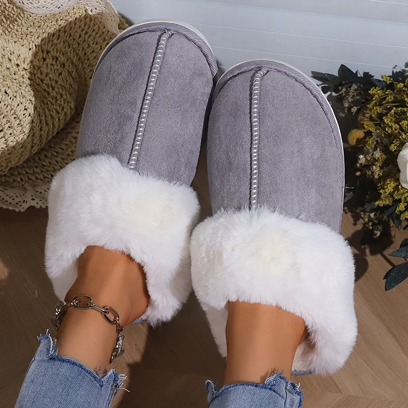 2024 Winter Warm Flat Fur Slippers Women Faux Suede Fluffy Furry Home Slides Woman Comfort Non Slip Indoor Floor Cotton Shoes 2024 Winter Warm Flat Fur Slippers Women Faux Suede Fluffy Furry Home Slides Woman Comfort Non Slip Indoor Floor Cotton Shoes