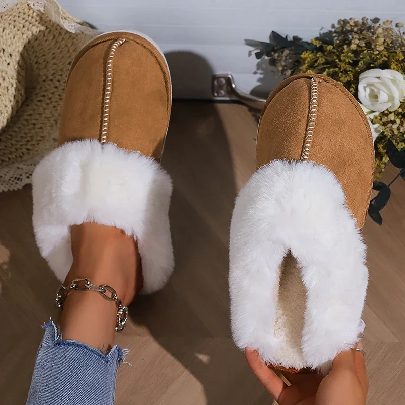 2024 Winter Warm Flat Fur Slippers Women Faux Suede Fluffy Furry Home Slides Woman Comfort Non Slip Indoor Floor Cotton Shoes 2024 Winter Warm Flat Fur Slippers Women Faux Suede Fluffy Furry Home Slides Woman Comfort Non Slip Indoor Floor Cotton Shoes