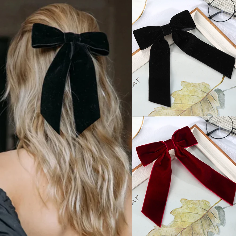 Bow Velvet Barrettes Women Temperament Ponytail Hairpin Hair Clip Girls Black Red Ribbon Hair Clip Fashion Hair Accessories Bow Velvet Barrettes Women Temperament Ponytail Hairpin Hair Clip Girls Black Red Ribbon Hair Clip Fashion Hair Accessories