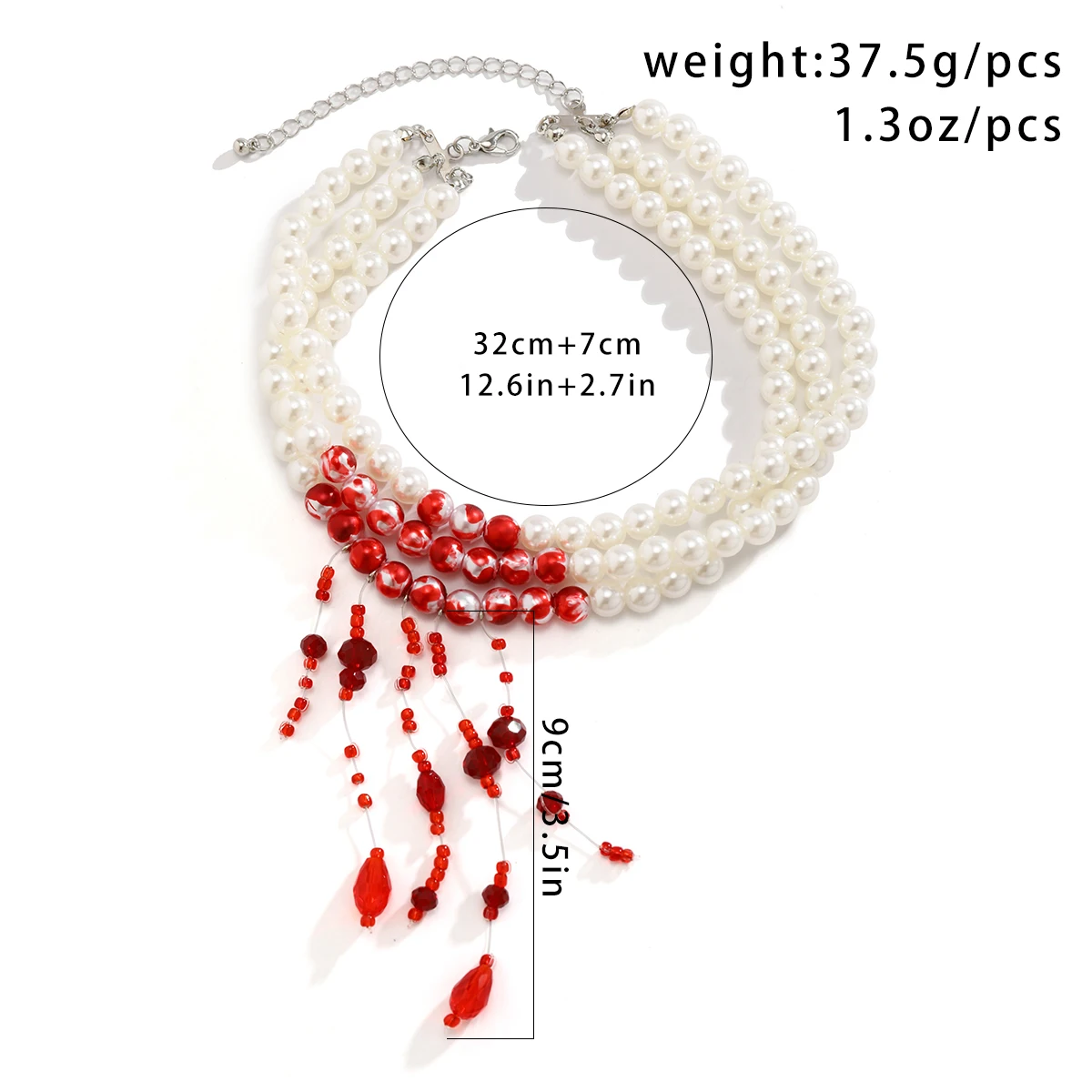 Multilayer Vintage Red Blood Pattern Imitation Pearl Tassel Pendant Necklace for Women Goth Crystal Bead Chain Halloween Jewelry Multilayer Vintage Red Blood Pattern Imitation Pearl Tassel Pendant Necklace for Women Goth Crystal Bead Chain Halloween Jewelry