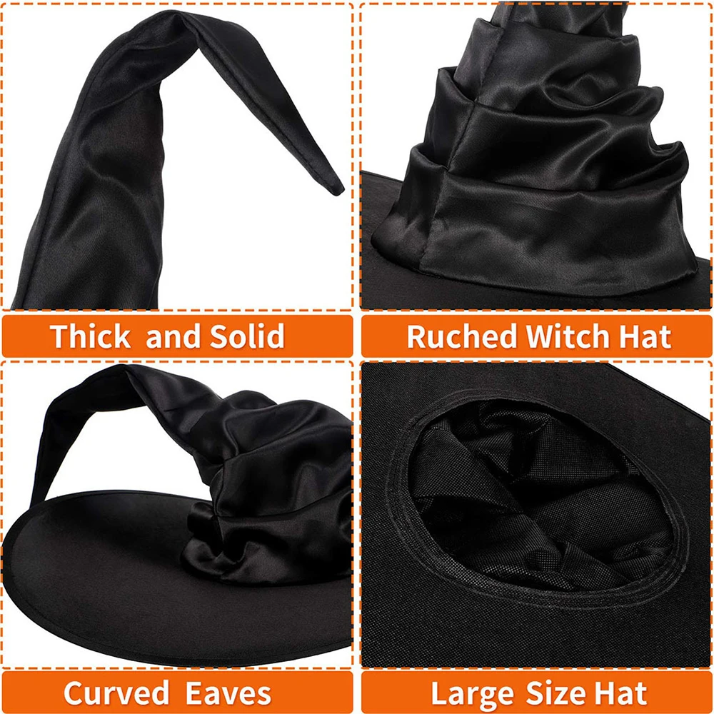Halloween Witch Hat Black Folds Wizard Hats for Women Men Masquerade Party Carnival Costume Cosplay Props Halloween Decorations Halloween Witch Hat Black Folds Wizard Hats for Women Men Masquerade Party Carnival Costume Cosplay Props Halloween Decorations