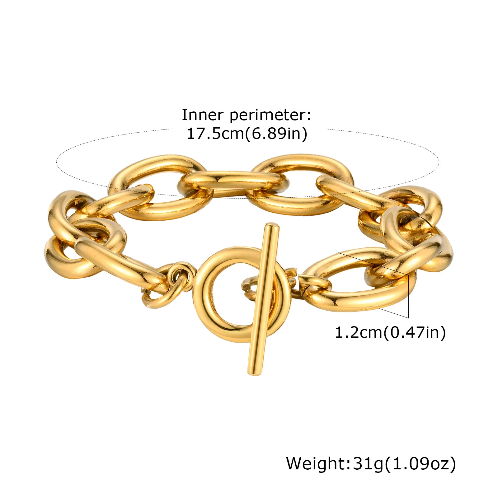 Chunky Bold Toggle Bracelets for Women, Stainless Steel OT Buckle Link Chain Bracelet Gold Plated Tarnish Free Chunky Bold Toggle Bracelets for Women, Stainless Steel OT Buckle Link Chain Bracelet Gold Plated Tarnish Free