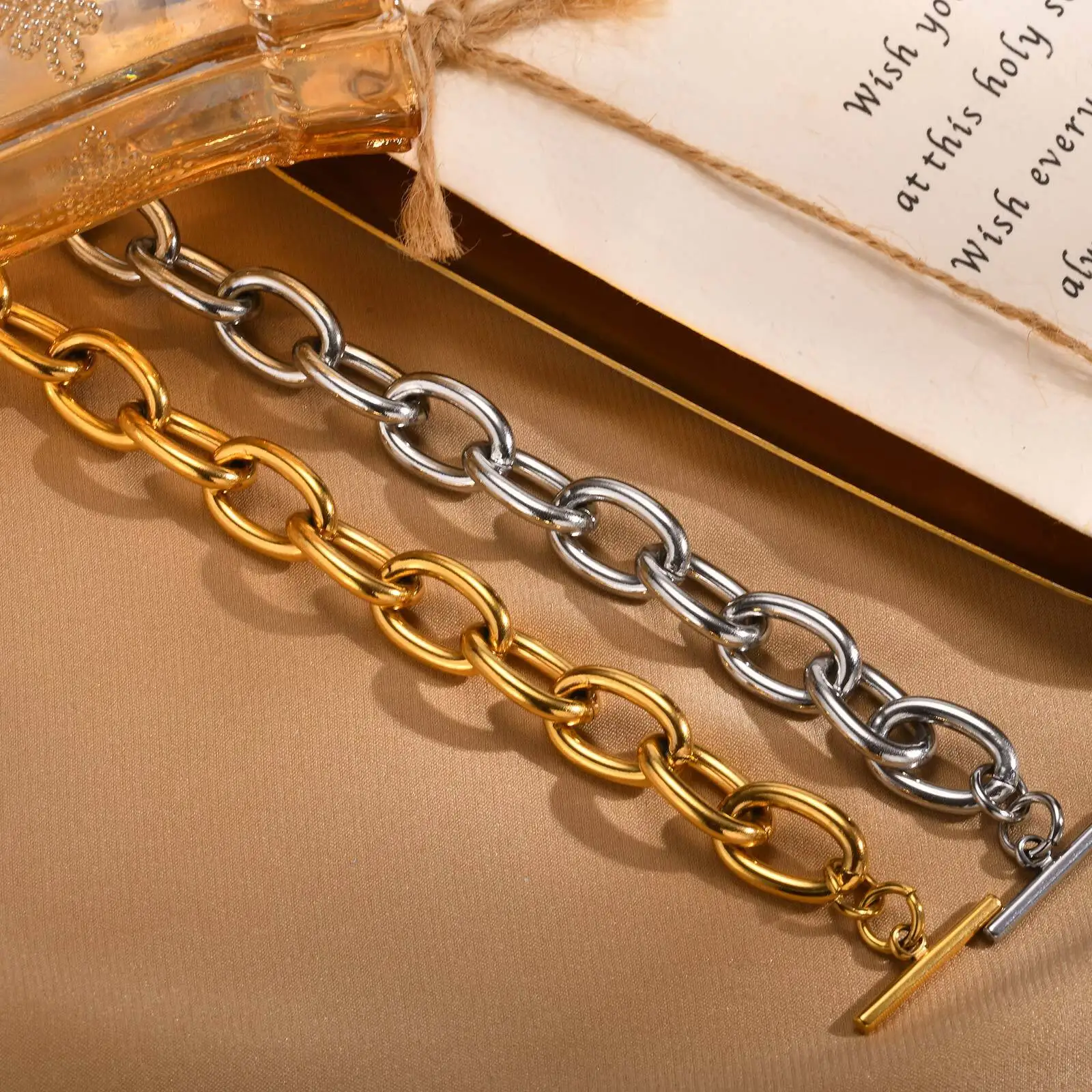 Chunky Bold Toggle Bracelets for Women, Stainless Steel OT Buckle Link Chain Bracelet Gold Plated Tarnish Free Chunky Bold Toggle Bracelets for Women, Stainless Steel OT Buckle Link Chain Bracelet Gold Plated Tarnish Free