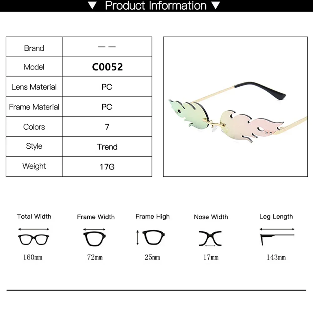 Luxury Fashion Fire Flame Sunglasses Women Rimless Wave Sun Glasses Metal Shades For Vintage Women Mirror Eyewear UV400 Luxury Fashion Fire Flame Sunglasses Women Rimless Wave Sun Glasses Metal Shades For Vintage Women Mirror Eyewear UV400