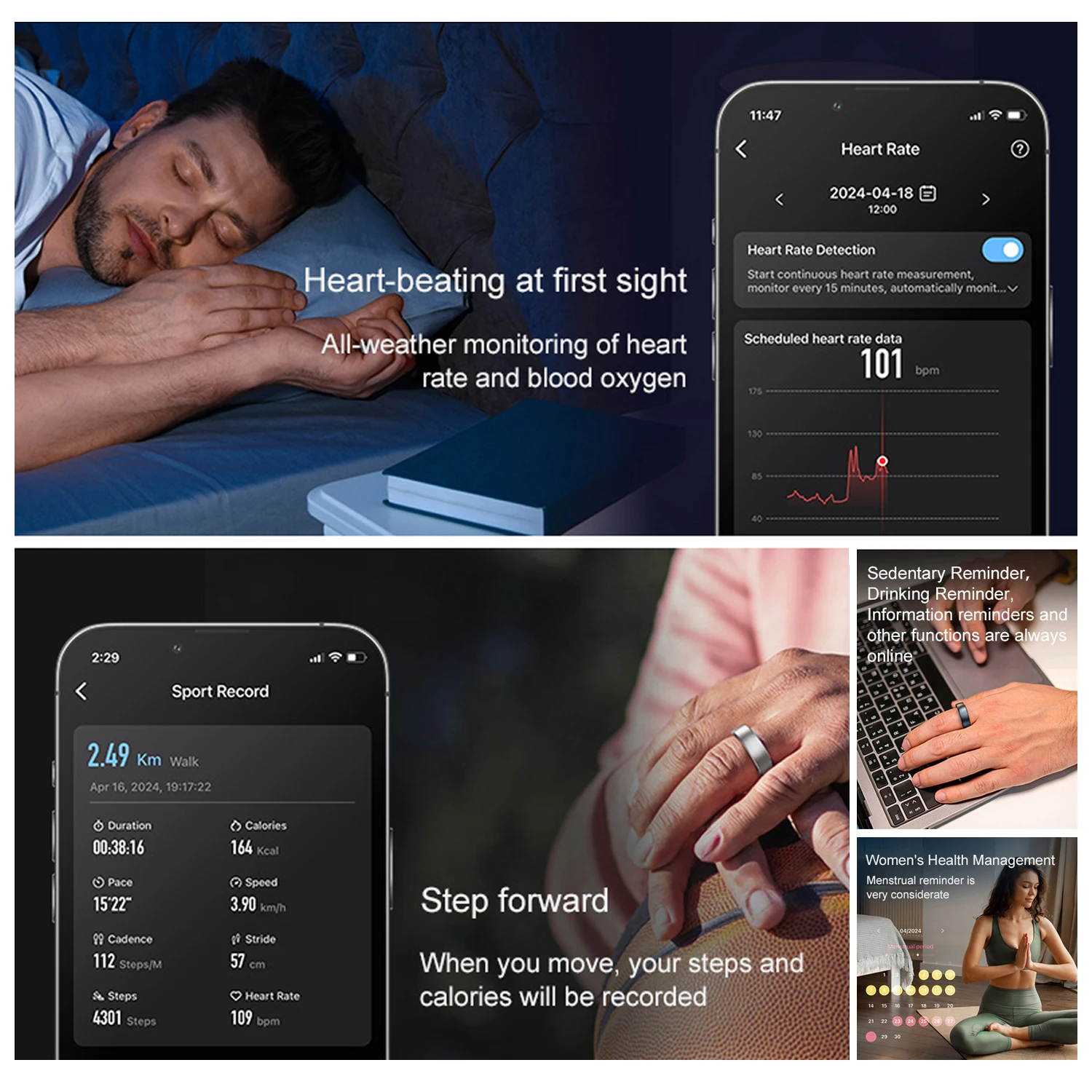 Uhoofit R10 Smart Ring with Charging Dock Men Women Health Sleep Heart Rate Monitoring IP68 & 5ATM Waterproof Multi-sport Mode Uhoofit R10 Smart Ring with Charging Dock Men Women Health Sleep Heart Rate Monitoring IP68 & 5ATM Waterproof Multi-sport Mode