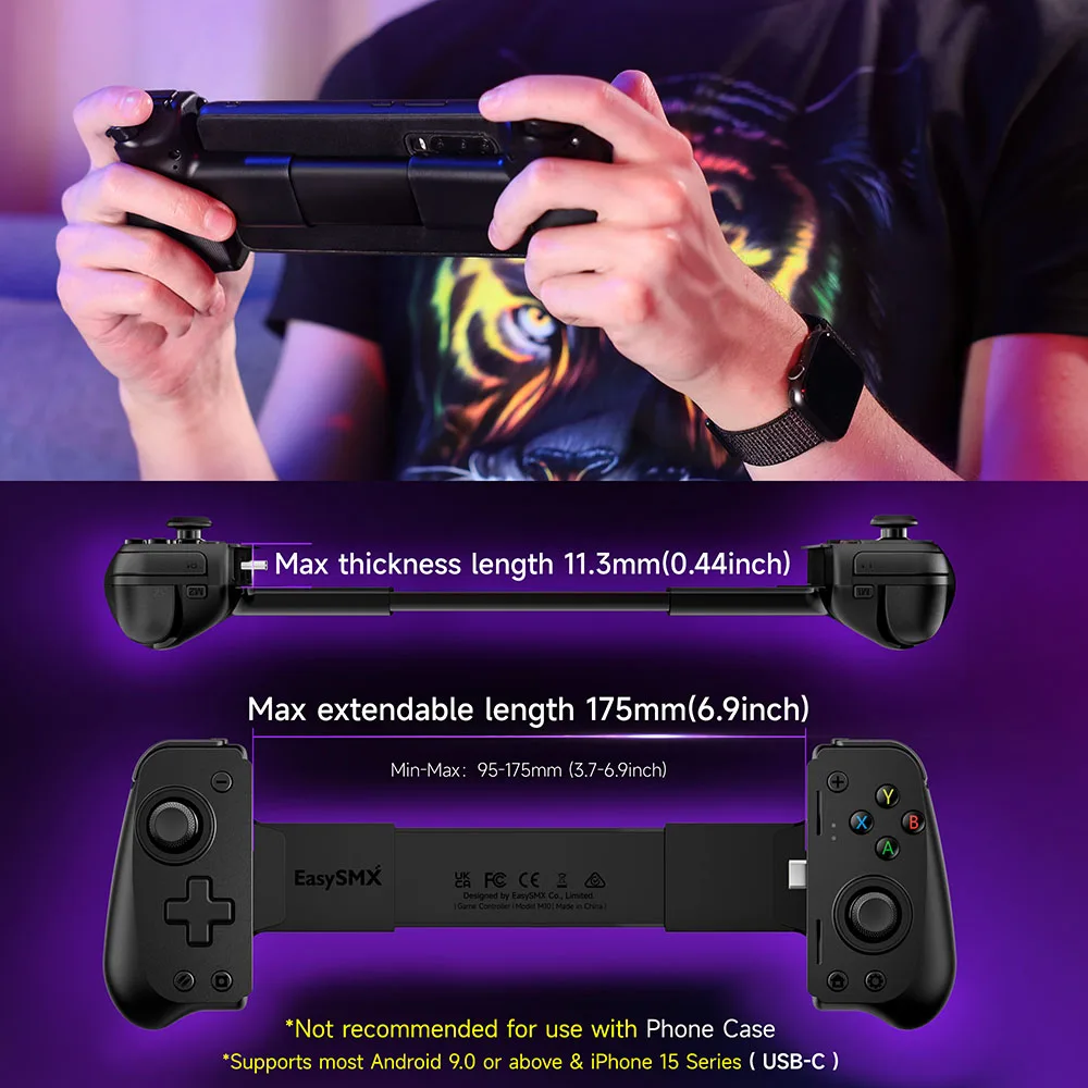 EasySMX M10 Type C Mobile Phone Controller for Android Phone, Xbox Game Pass, iPhone 15, Hall Effect Triggers Joysticks EasySMX M10 Type C Mobile Phone Controller for Android Phone, Xbox Game Pass, iPhone 15, Hall Effect Triggers Joysticks