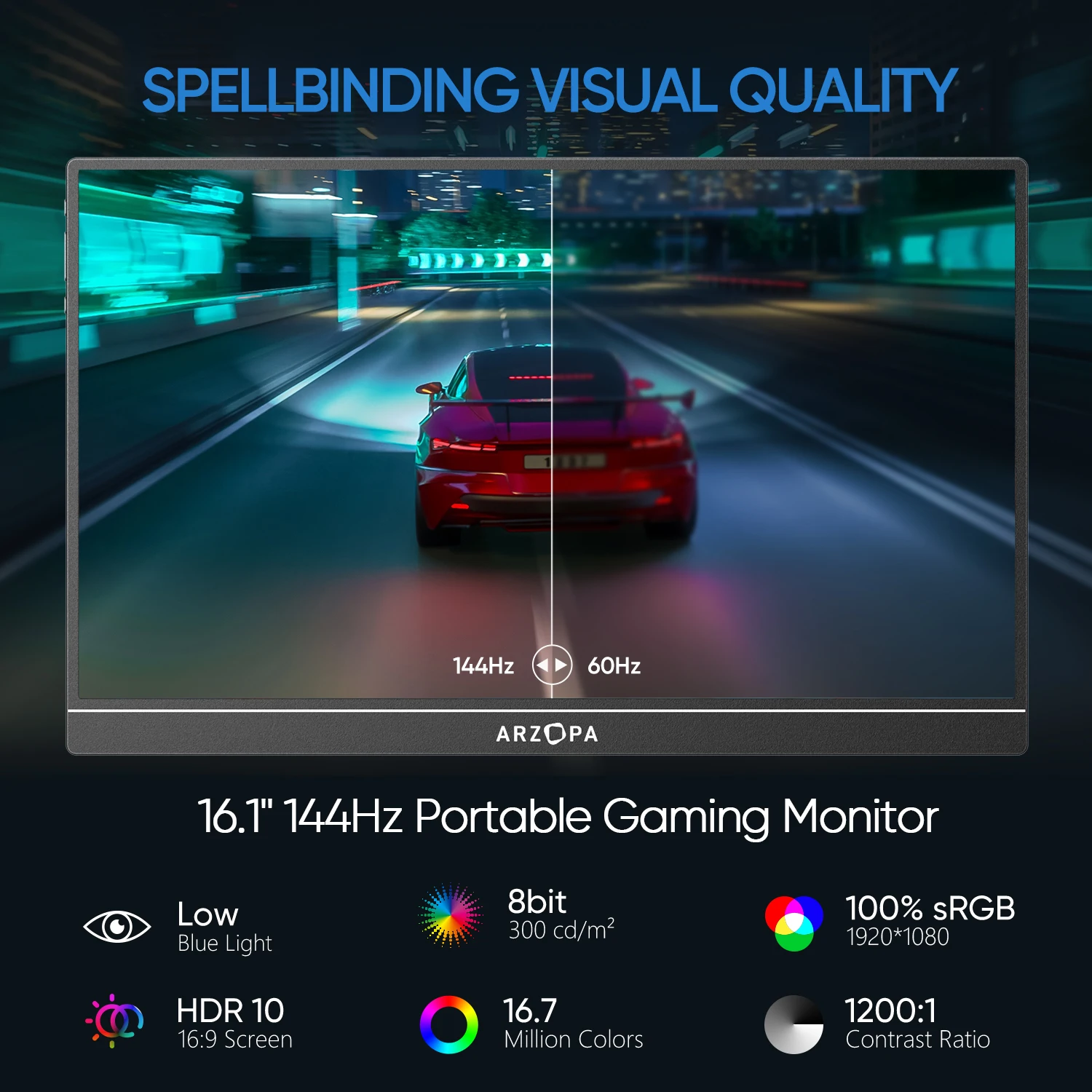 ARZOPA 16.1 inch 100% sRGB 144Hz Portable Monitor Gaming Laptop Display with Type C Mini HDMI For PS/Steam/Deck/Switch/PC/Mac ARZOPA 16.1 inch 100% sRGB 144Hz Portable Monitor Gaming Laptop Display with Type C Mini HDMI For PS/Steam/Deck/Switch/PC/Mac