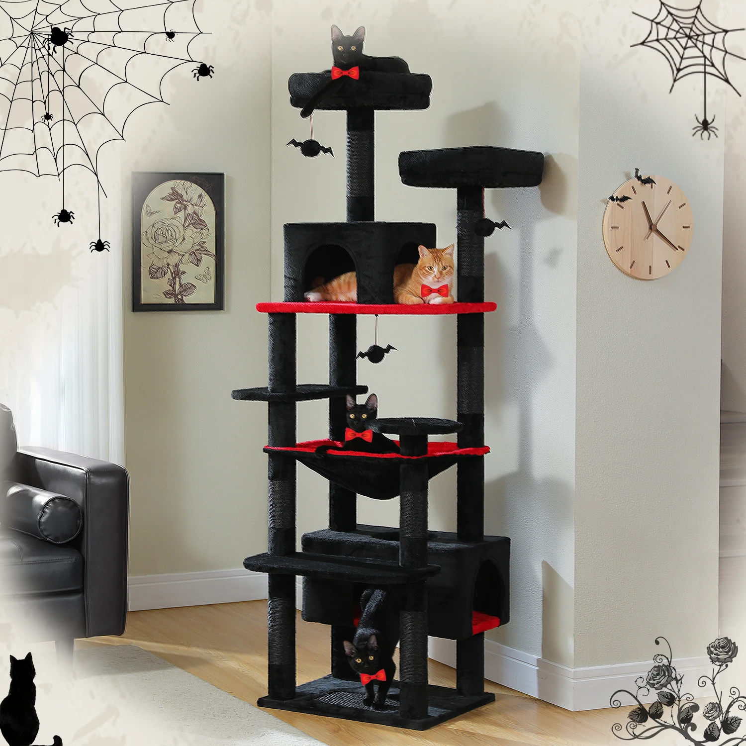 Large Cat Tree and Tower for Indoor Cats With Sisal-Covered Scratching Posts Spacious Hammock Padded Perches and Condos Cat Toys Large Cat Tree and Tower for Indoor Cats With Sisal-Covered Scratching Posts Spacious Hammock Padded Perches and Condos Cat Toys