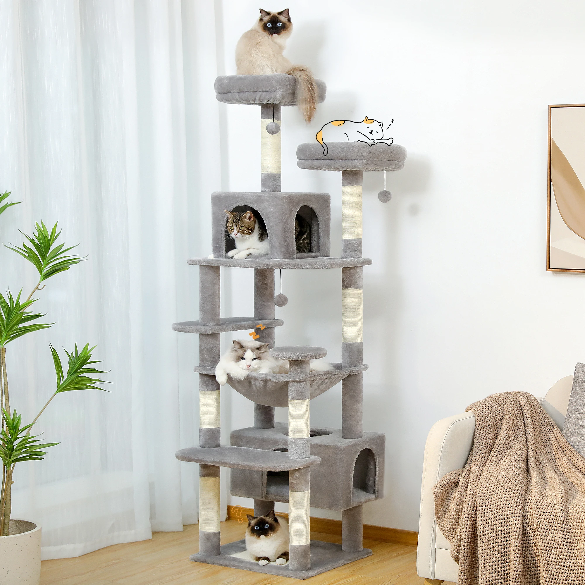 Large Cat Tree and Tower for Indoor Cats With Sisal-Covered Scratching Posts Spacious Hammock Padded Perches and Condos Cat Toys Large Cat Tree and Tower for Indoor Cats With Sisal-Covered Scratching Posts Spacious Hammock Padded Perches and Condos Cat Toys